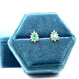 "Fern" 14K Two-tone Emerald and Diamond Stud Earrings
