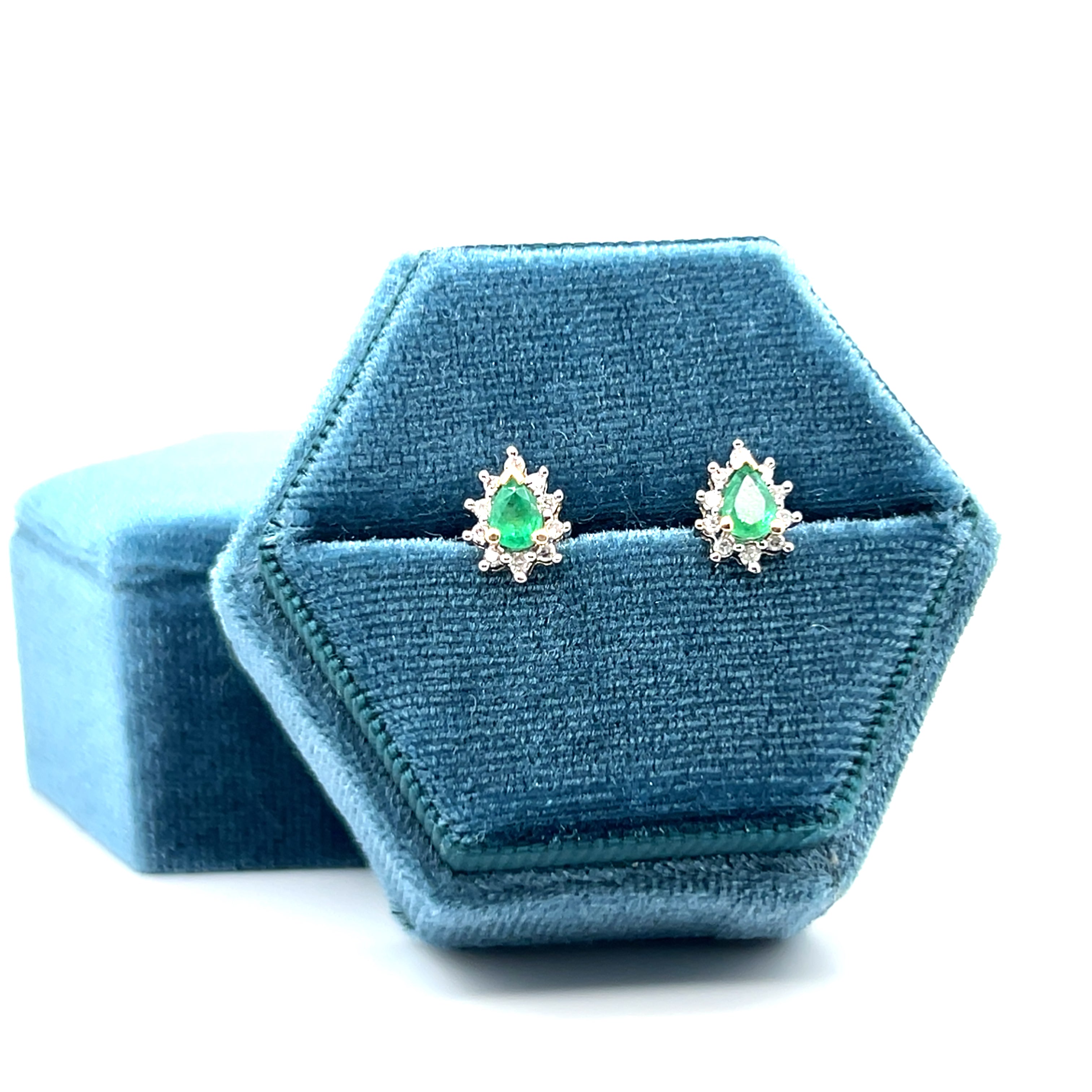 "Fern" 14K Two-tone Emerald and Diamond Stud Earrings