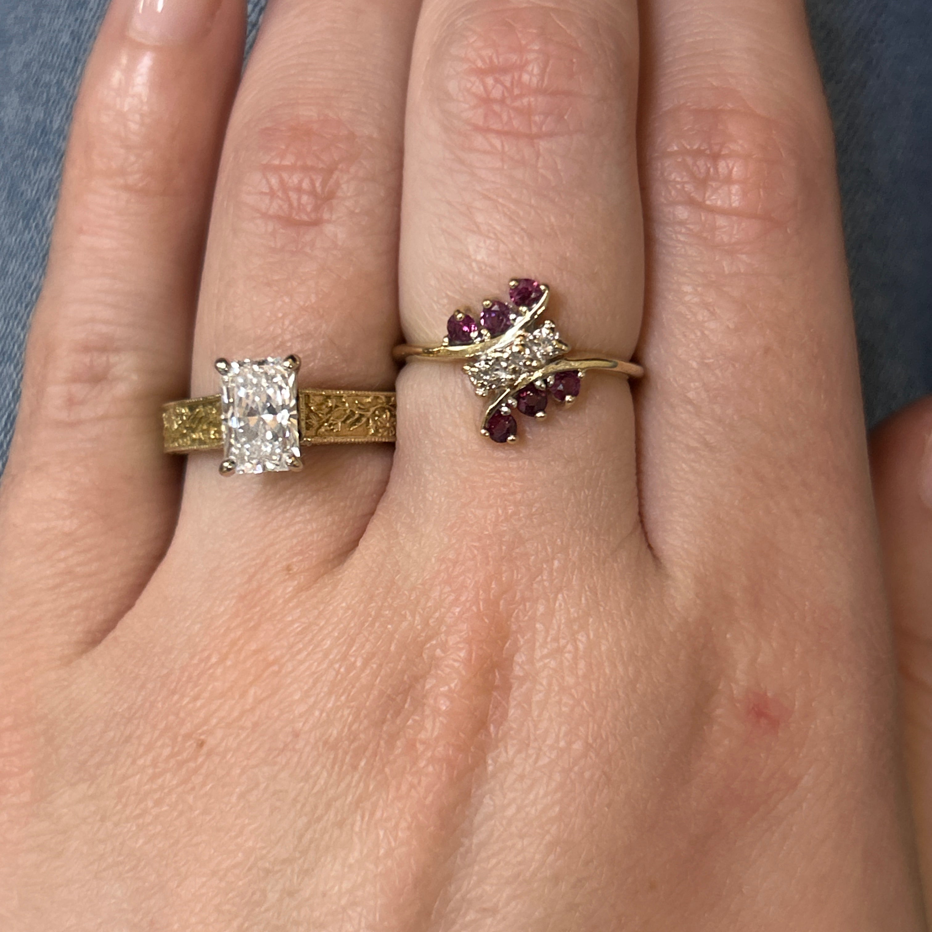 "Flo" 14K Yellow Gold 0.3CTW Ruby and 0.02CTW Diamond Fashion Ring Estate