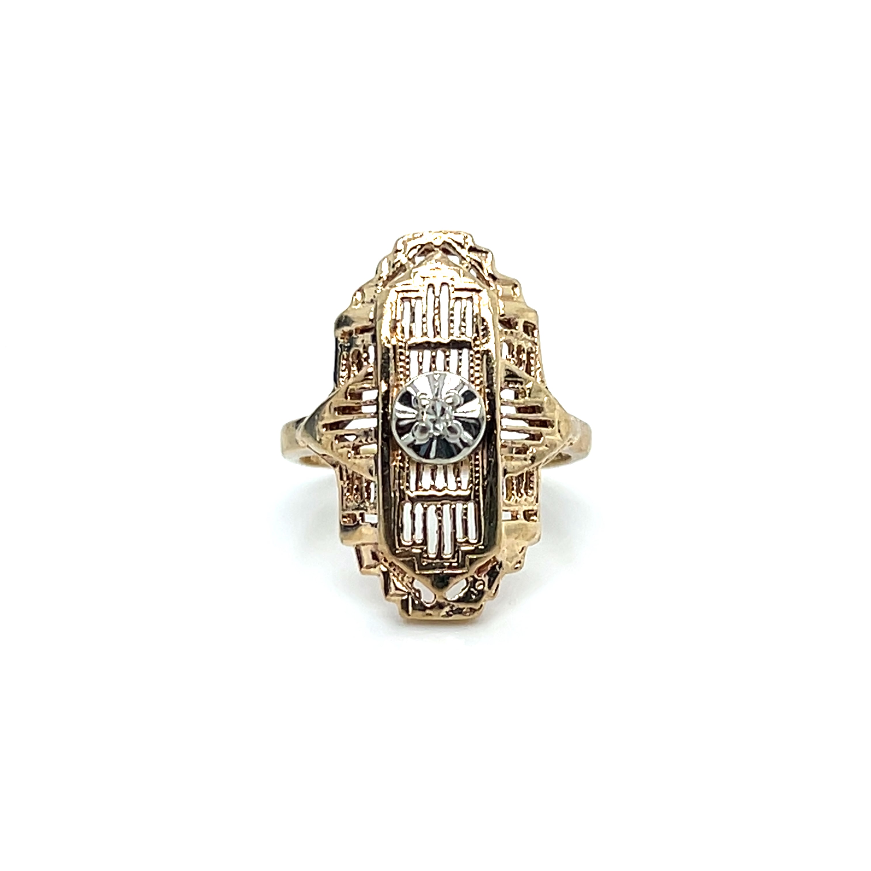 "Flynn" 10K Yellow Gold Diamond Art Deco Ring Vintage Estate