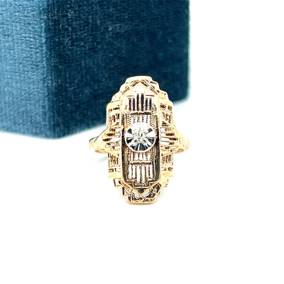 "Flynn" 10K Yellow Gold Diamond Art Deco Ring Vintage Estate