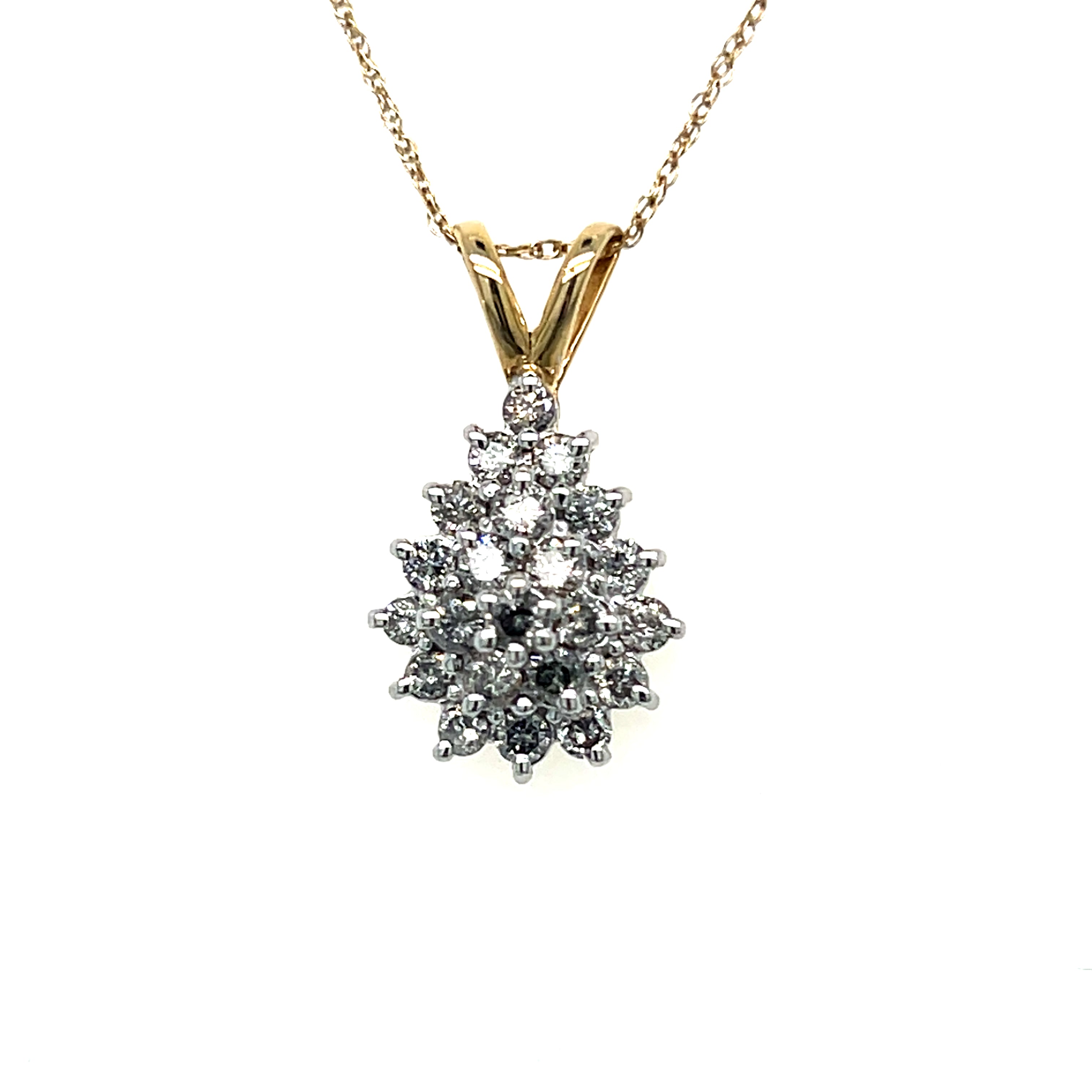 "Gisele" 14K Yellow Gold .60ct Total Carat Weight Diamond Pear Shaped Cluster Pendant Estate