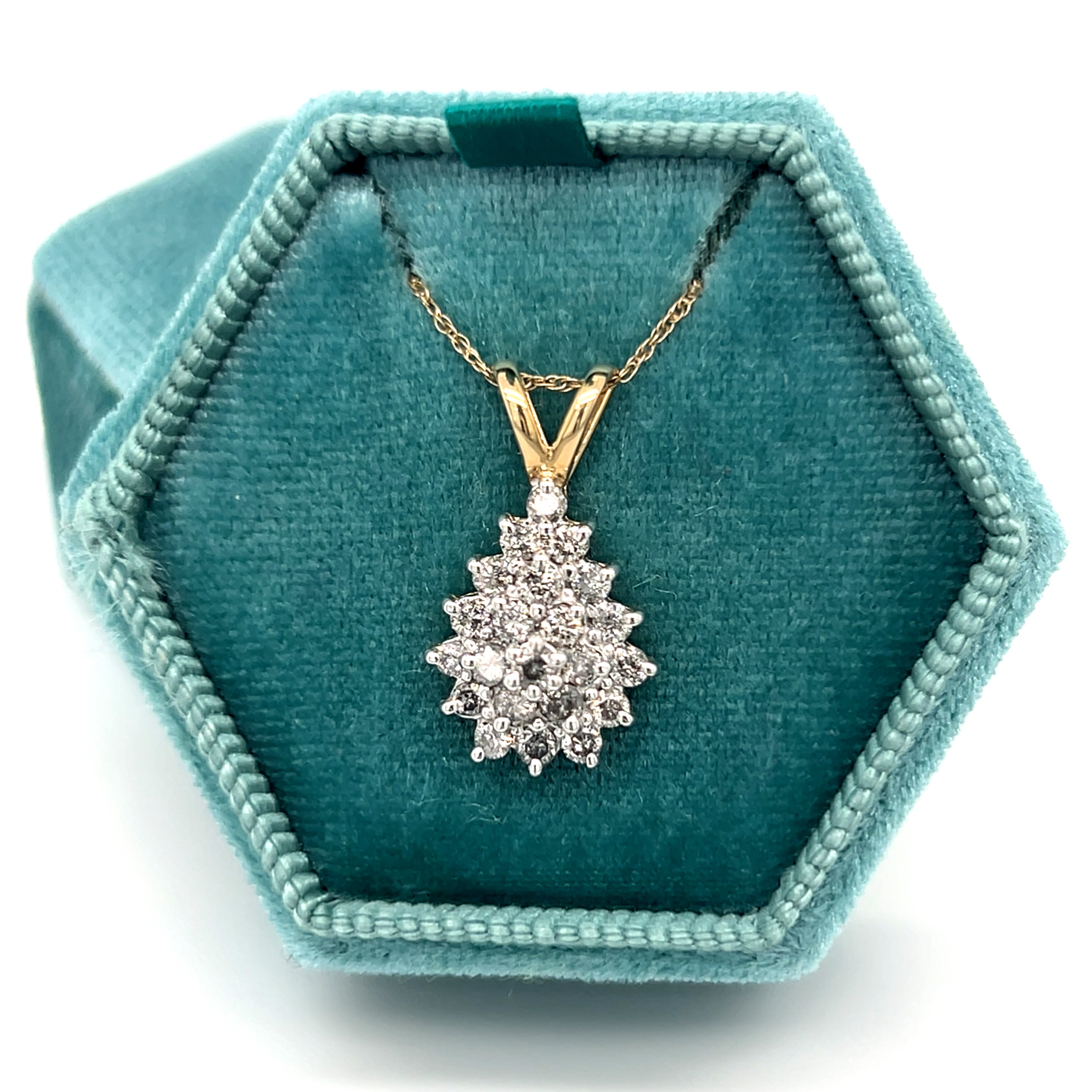 "Gisele" 14K Yellow Gold .60ct Total Carat Weight Diamond Pear Shaped Cluster Pendant Estate