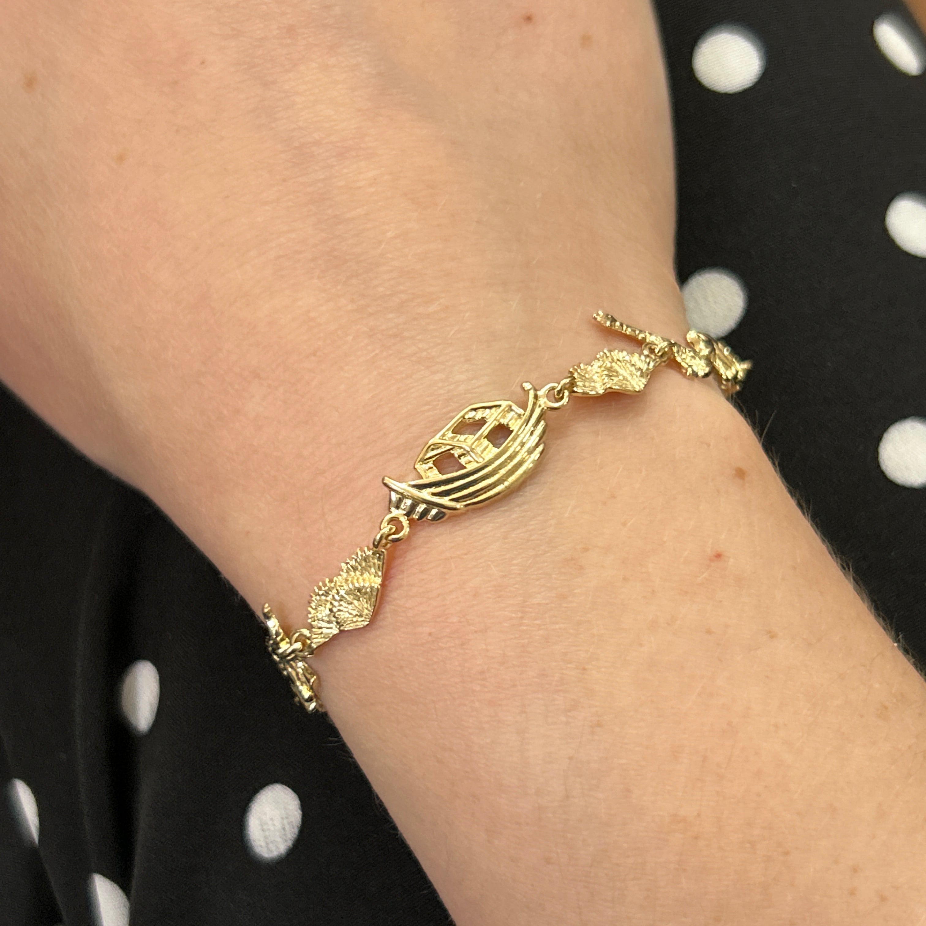 "Genesis" 10K Yellow Gold Noah's Ark Bracelet 7" Estate