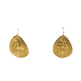 "Gloria" 14K Yellow Bold Gold Pear-Shaped Earrings with Scalloped Edges and Delicate EngravingEstate