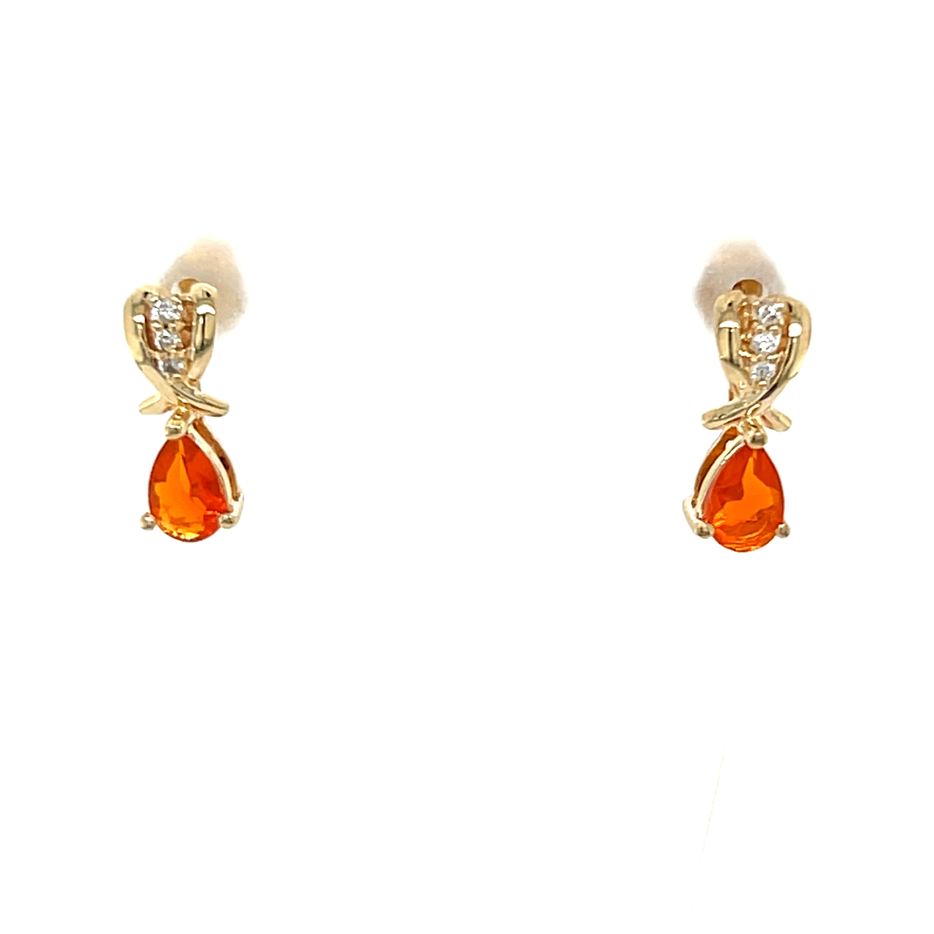 "Glow" 14K Yellow Gold Mexican Fire Opal and Diamond Studs Estate