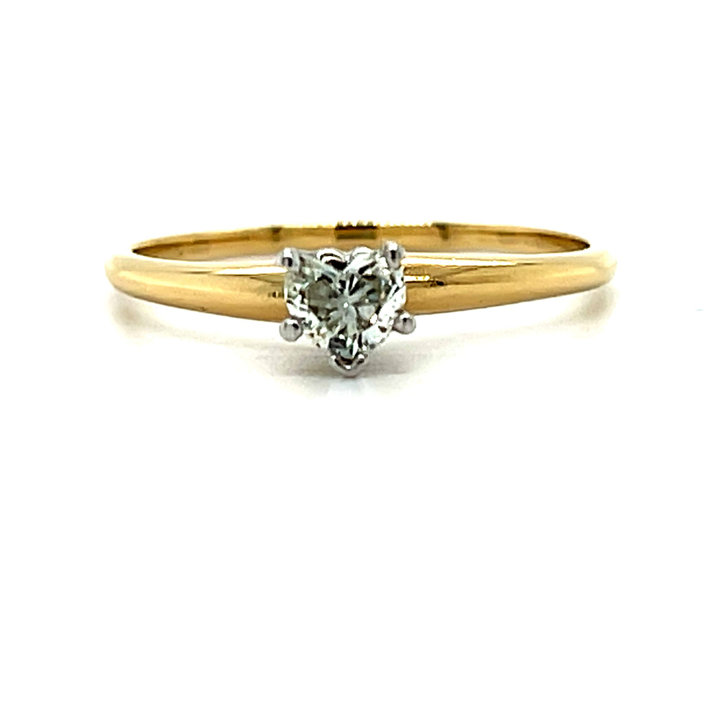 14K Yellow and White Gold .26CT Heart Diamond Solitaire Engagement Ring a part of our Estate Collection