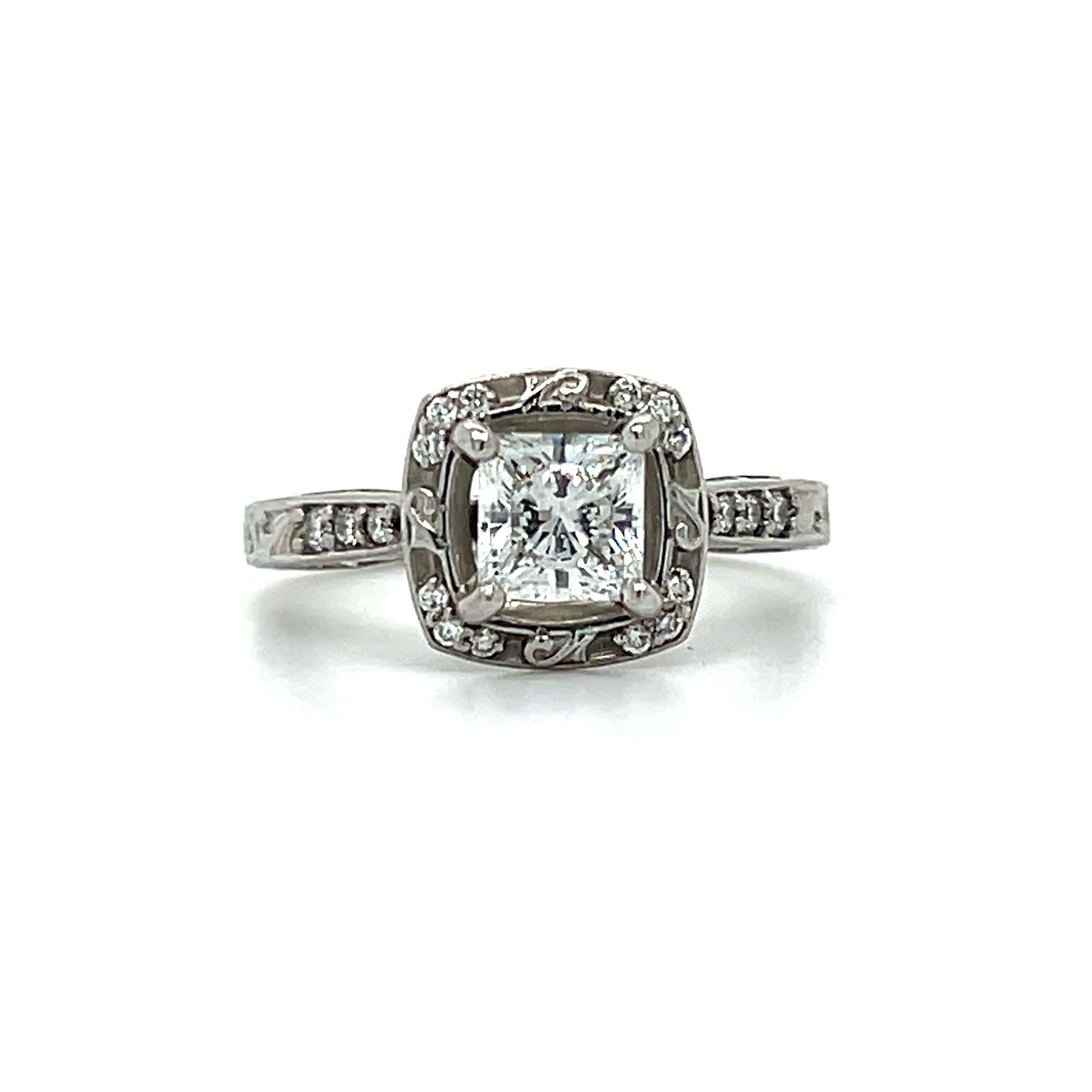 "Igraine" Platinum 1.00CT Princess Cut F Color, SI3 Diamond Engagement Ring Estate