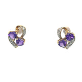 "Iris" 10K Yellow Gold Amethyst and Diamond Double Heart Earrings Estate