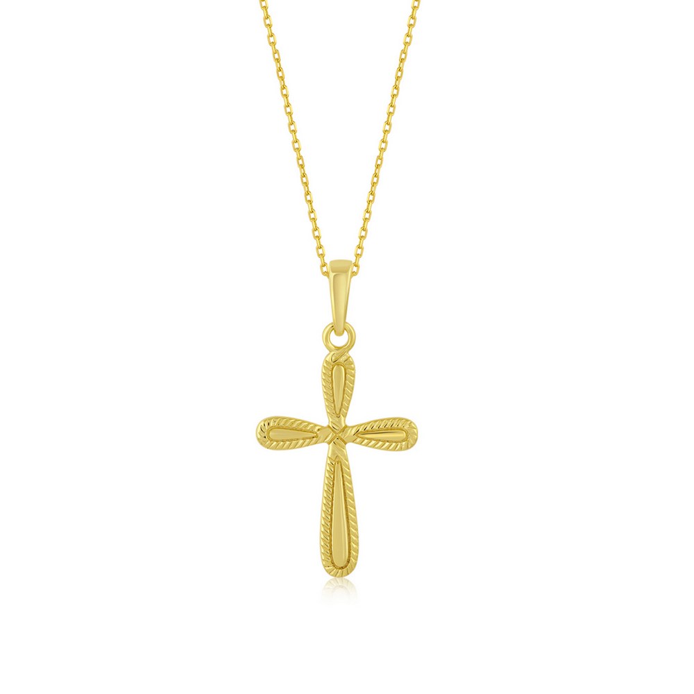 Sterling Silver Gold Plated Diamond-Cut Border ~25x18mm Cross Pendant
