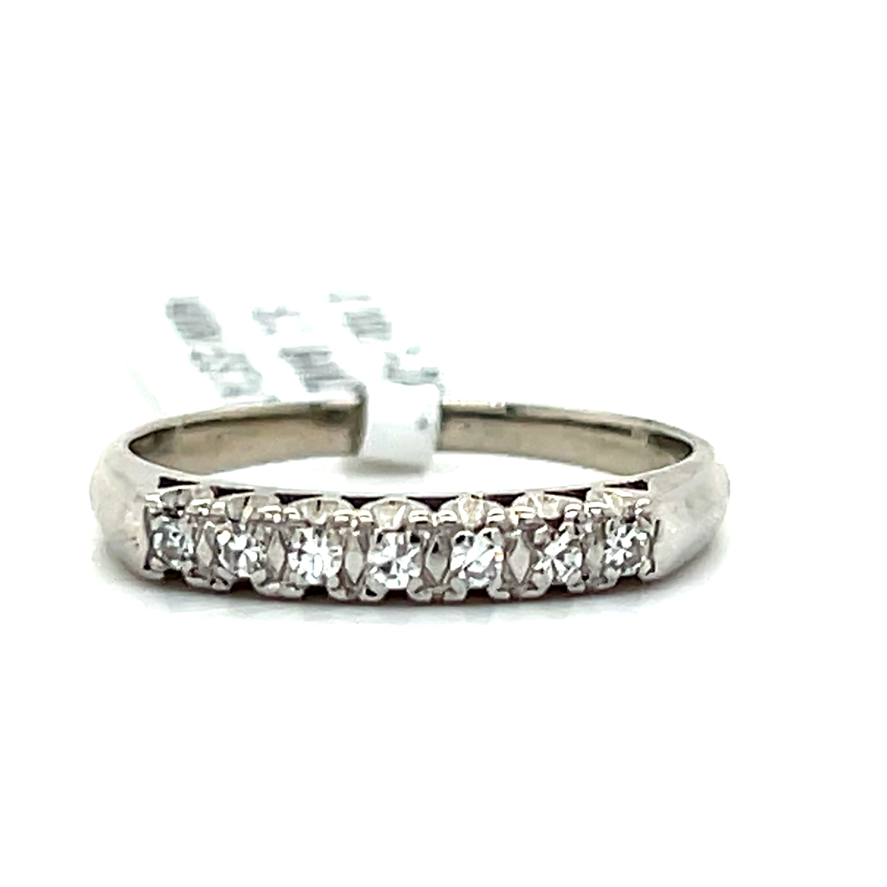 "Janet" 14K White Gold 7 Diamond Wedding Band 0.10 Carat Estate