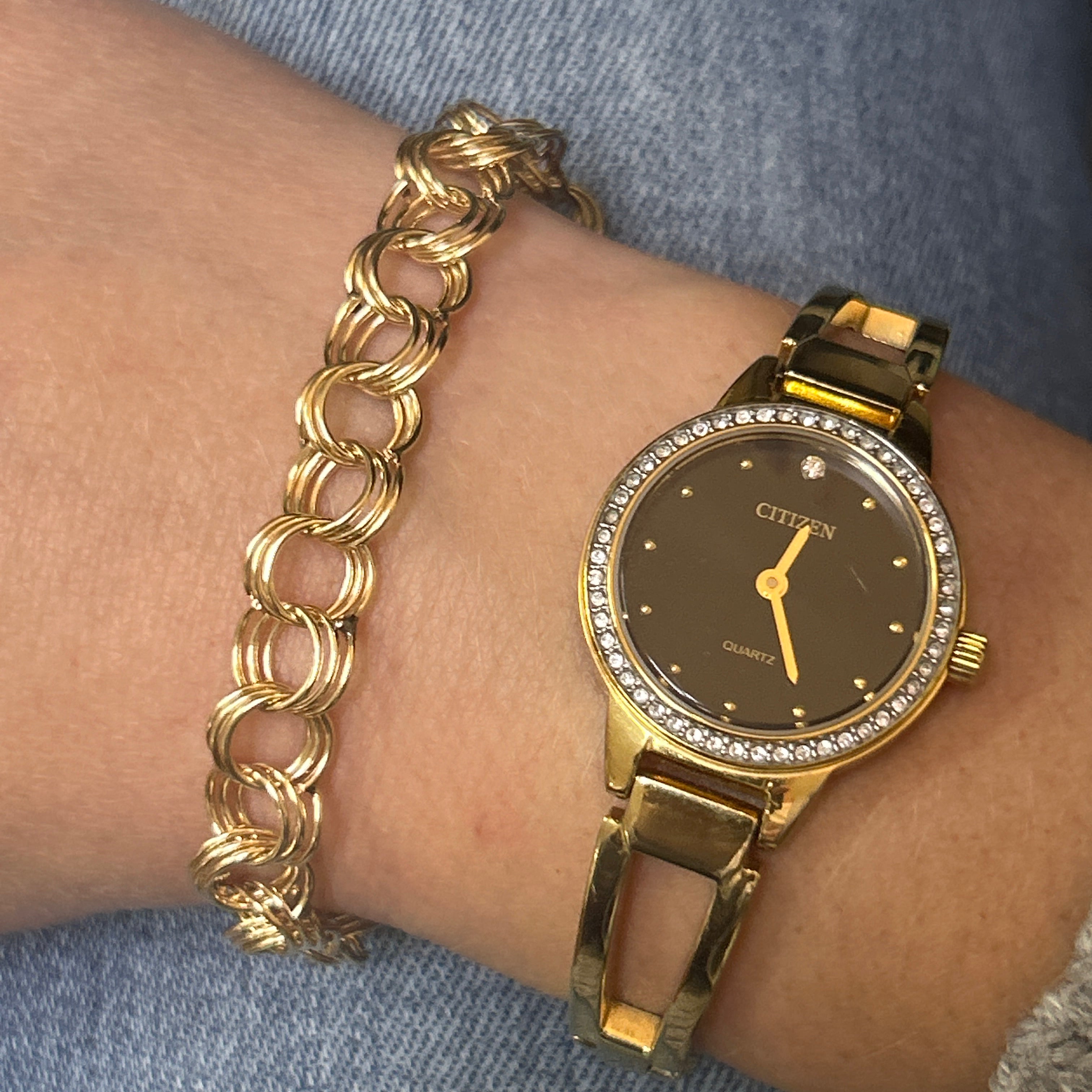 "Janey" 14KY 11.3g 7" Charm Bracelet with Serpentine Safety Chain Estate 525YWOPPQ