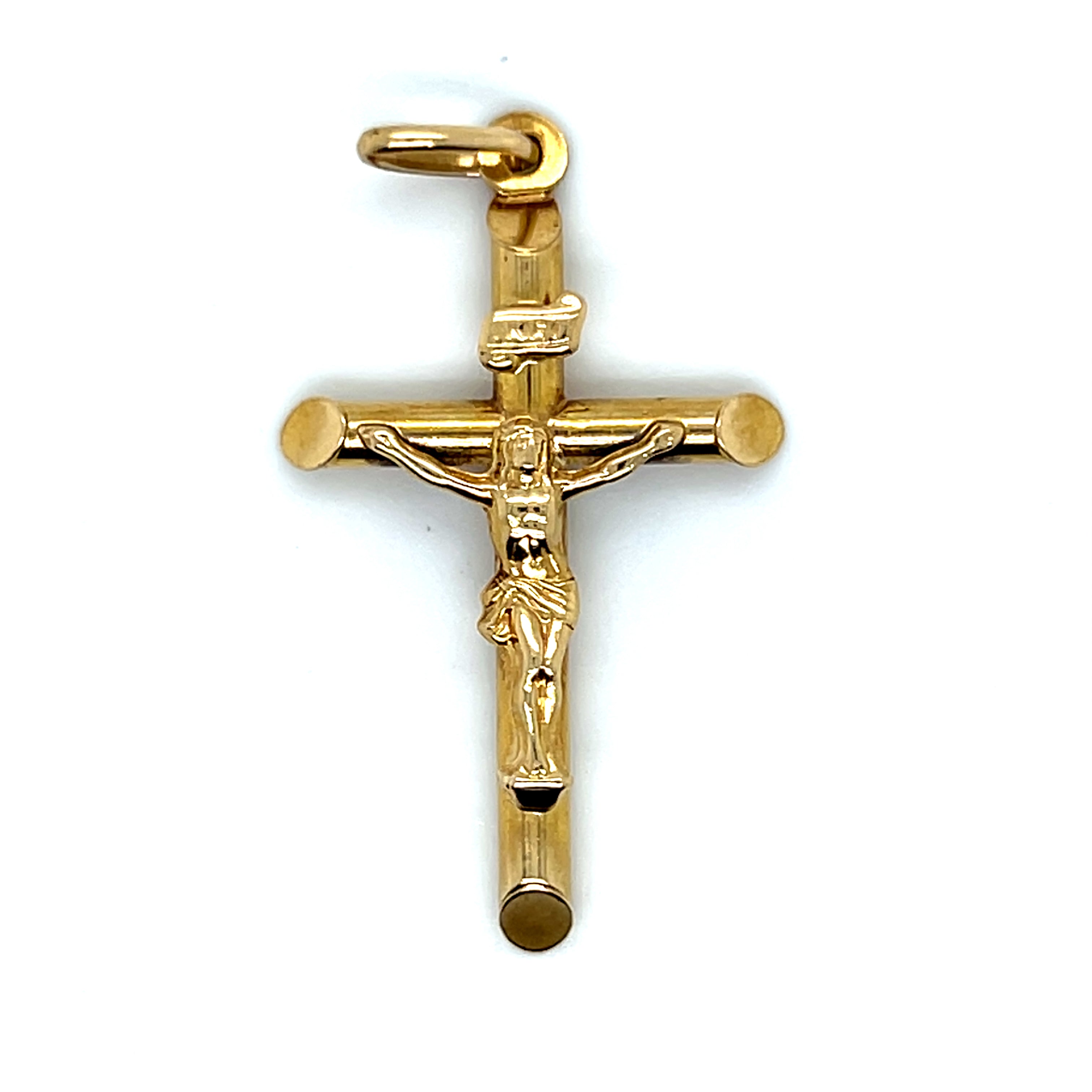"Jude" 14K Yellow Gold Hollow Crucifix Cross Pendant