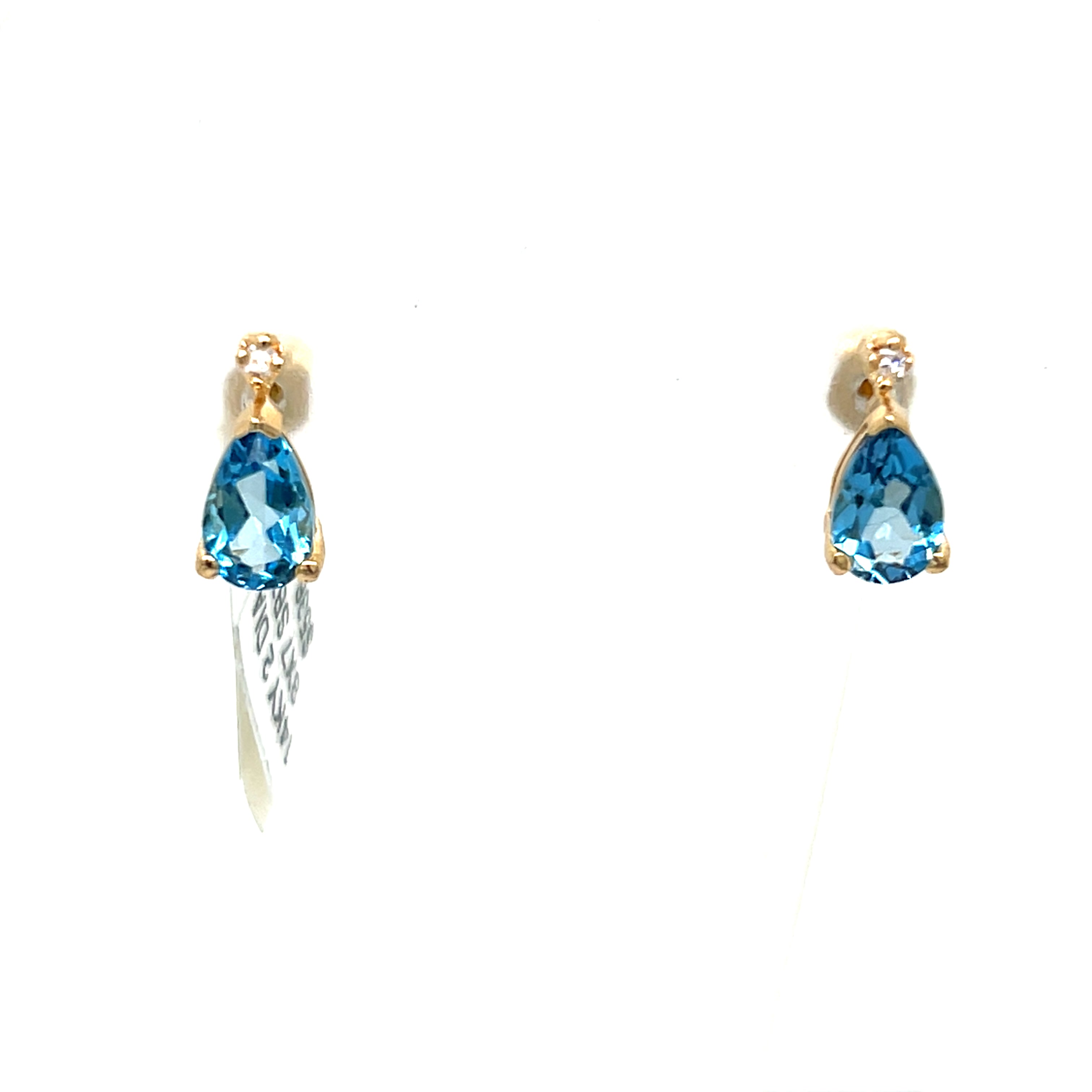 "Juno" 14K Yellow Gold 8x7mm Swiss Blue Topaz and Diamond Stud Earrings Estate