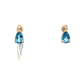 "Juno" 14K Yellow Gold 8x7mm Swiss Blue Topaz and Diamond Stud Earrings Estate