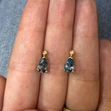 "Juno" 14K Yellow Gold 8x7mm Swiss Blue Topaz and Diamond Stud Earrings Estate