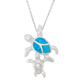 Sterling Silver Blue Inlay Opal Swimming ~20x17mm Turtle Pendant