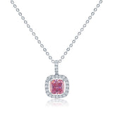 Sterling Silver Pink and White CZ Micro Pave Square Pendant