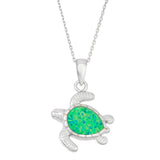 Sterling Silver Green Inlay Opal Turtle Necklace 18"
