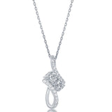 Sterling Silver Thin Long "Us2gether" Cubic Zirconia Pendant