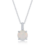 Sterling Silver Prong-Set Round White Opal with Cubic Zirconia Pendant