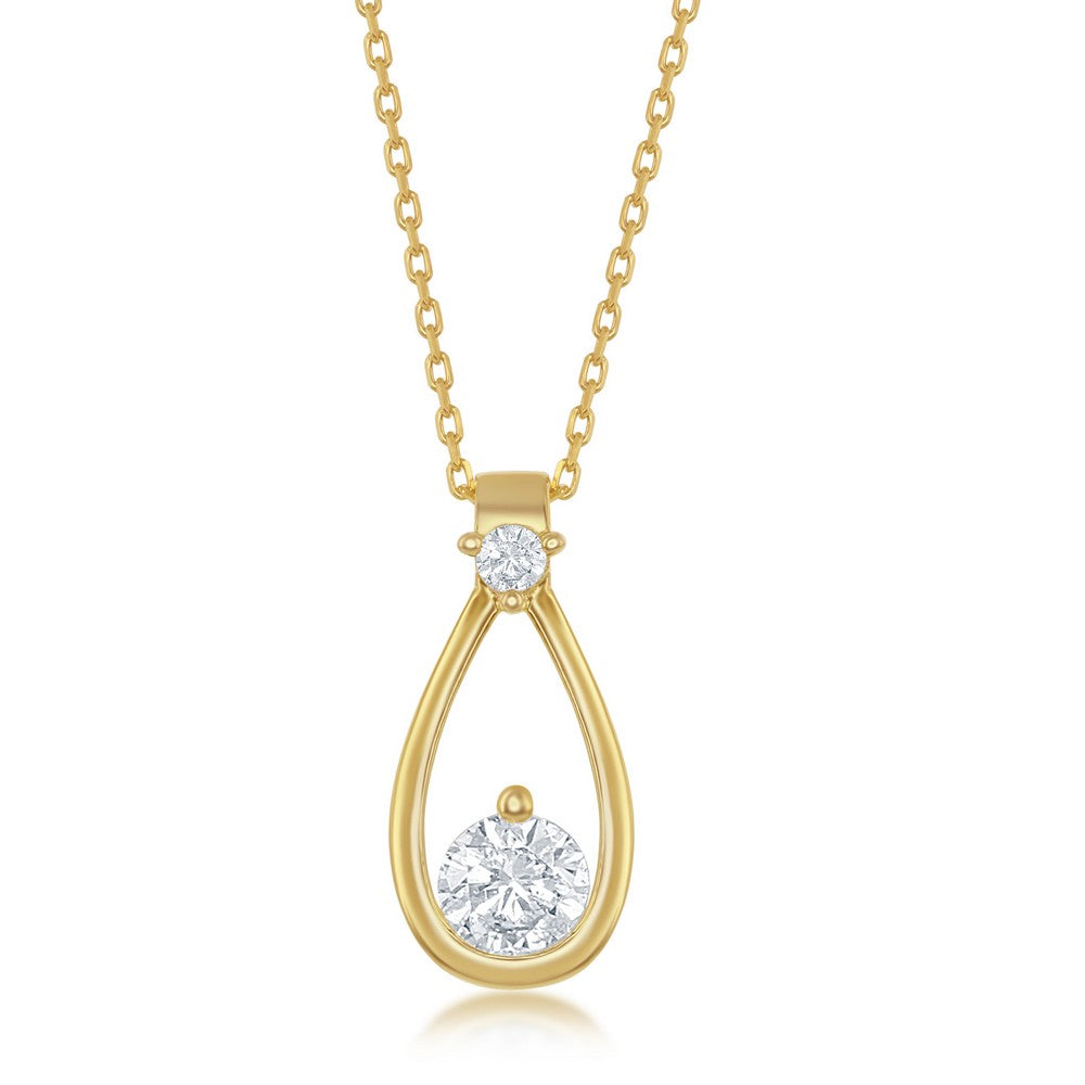 Sterling Silver ~17x8mm Open Pear-Shaped Round Cubic Zirconia Pendant