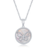 Sterling Silver Butterfly on Round Mother of Pearl Necklace