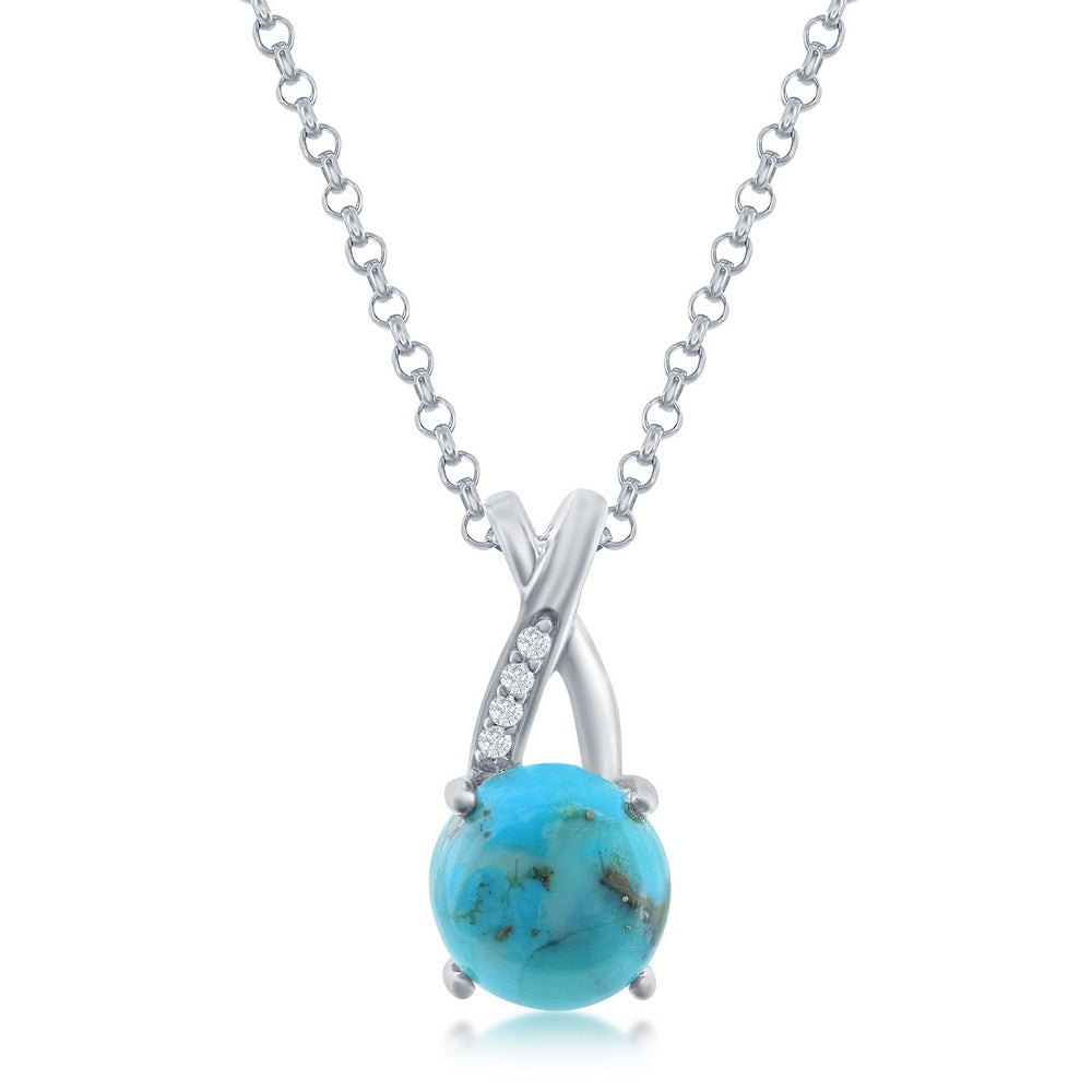 Sterling Silver Round Turquoise and White Topaz Pendant