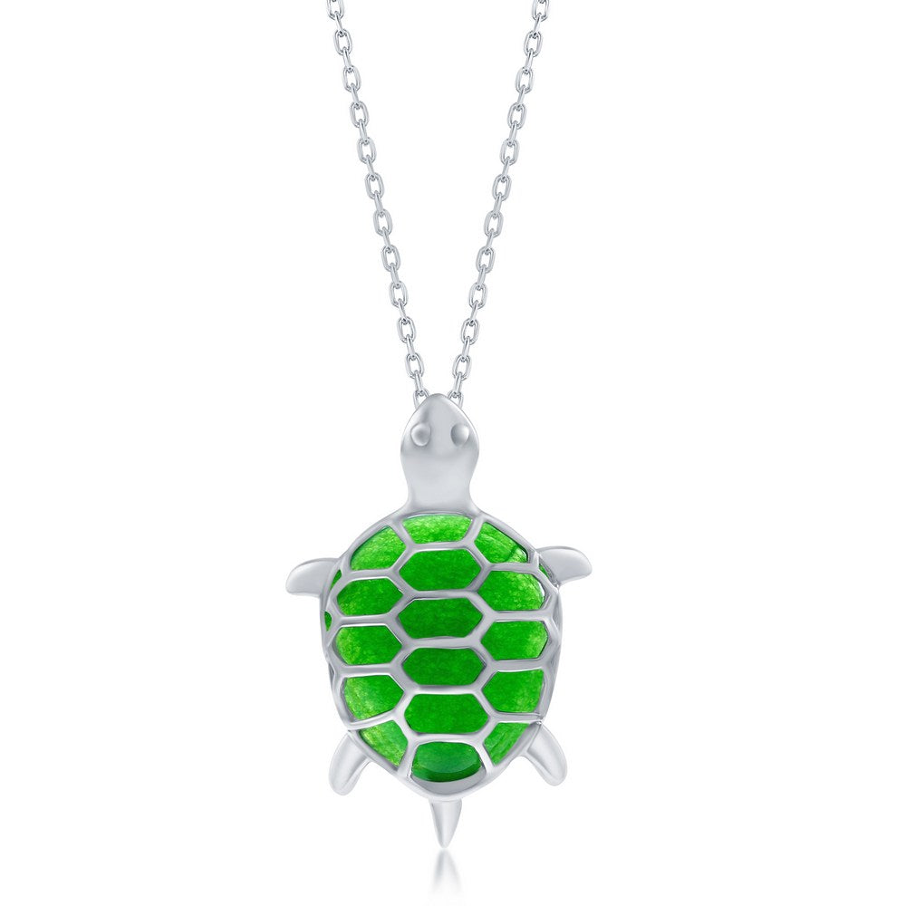Sterling Silver Jade Turtle Pendant Necklace