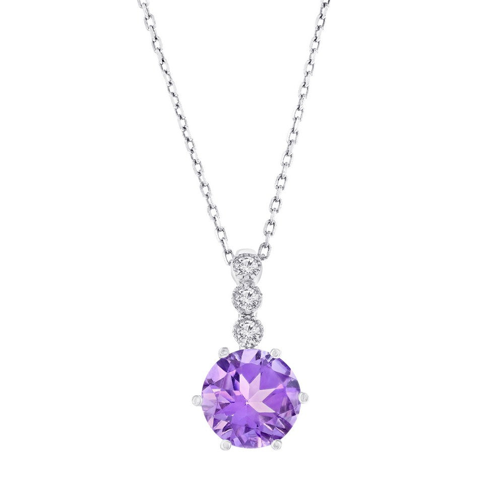 Sterling Silver ~7x7mm Amethyst and White Topaz Pendant on 18" Chain
