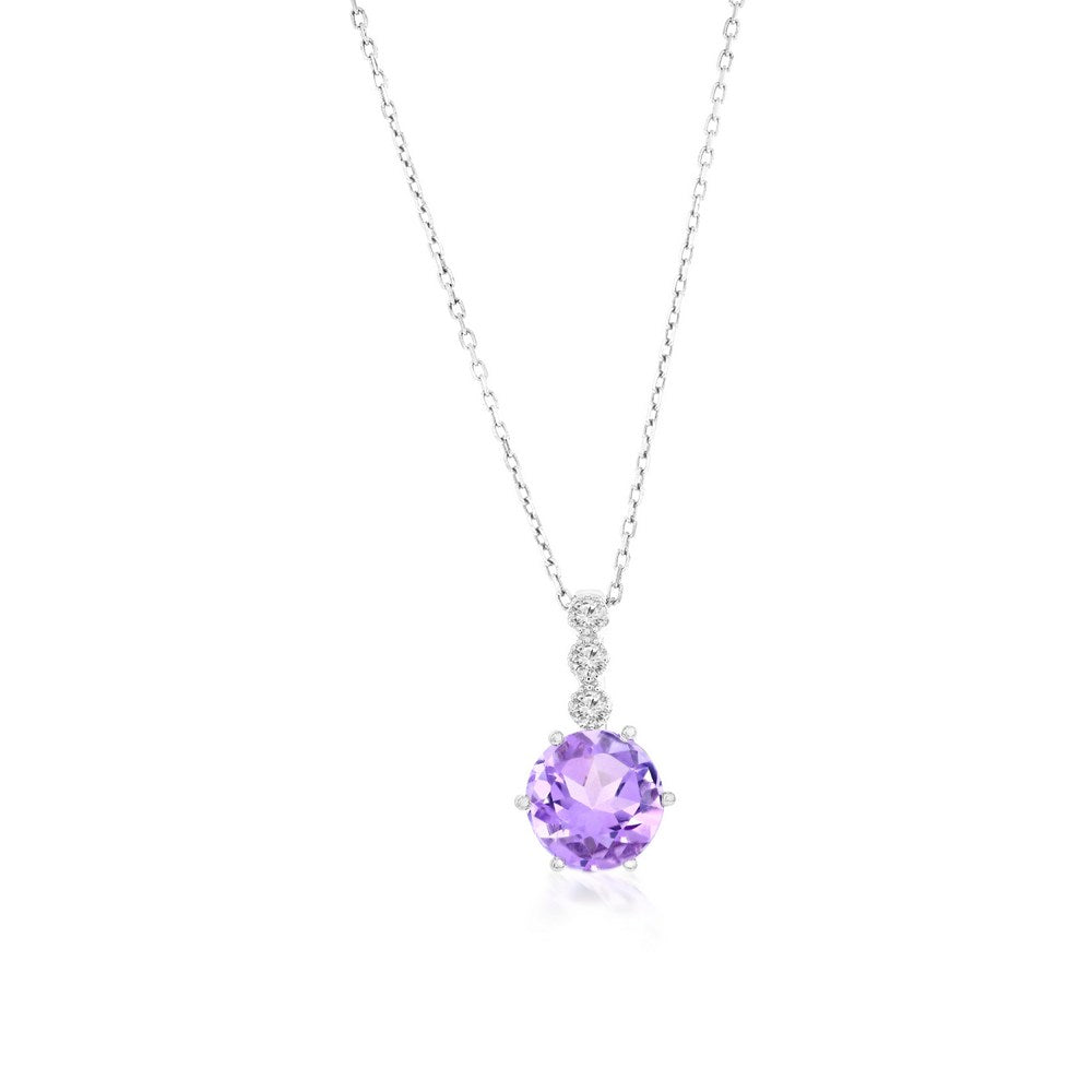 Sterling Silver ~7x7mm Pink Amethyst and White Topaz Pendant