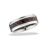 Men's Black Tungsten 8mm Band with Red Carbon Fiber Inlay Size 13
