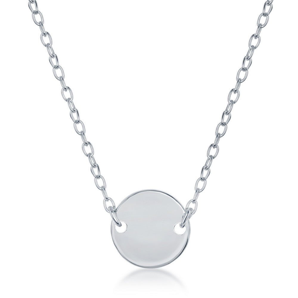 Sterling Silver High Polish Flat Disc Necklace 16+2".