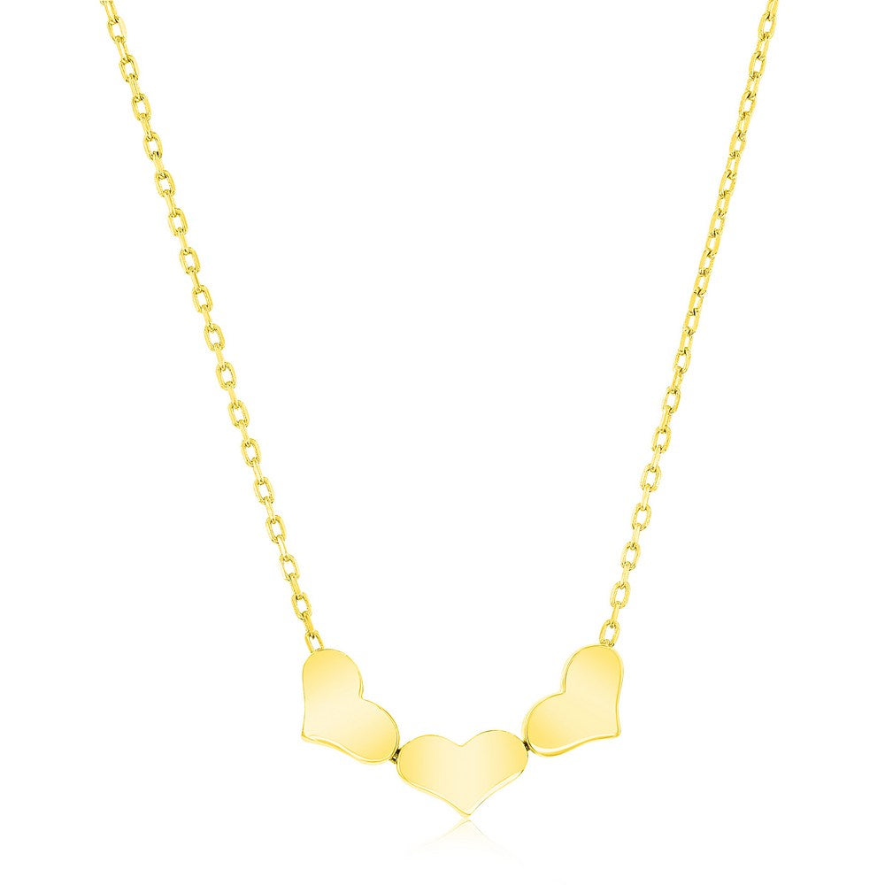 Sterling Silver Gold Plated Small Triple Heart Linked Necklace