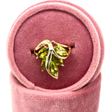 "Laurel" 10K Yellow Gold Vintage Peridot Botanical Motif Ring Estate