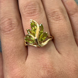 "Laurel" 10K Yellow Gold Vintage Peridot Botanical Motif Ring Estate