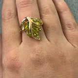 "Laurel" 10K Yellow Gold Vintage Peridot Botanical Motif Ring Estate