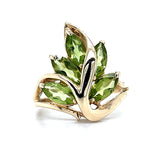"Laurel" 10K Yellow Gold Vintage Peridot Botanical Motif Ring Estate