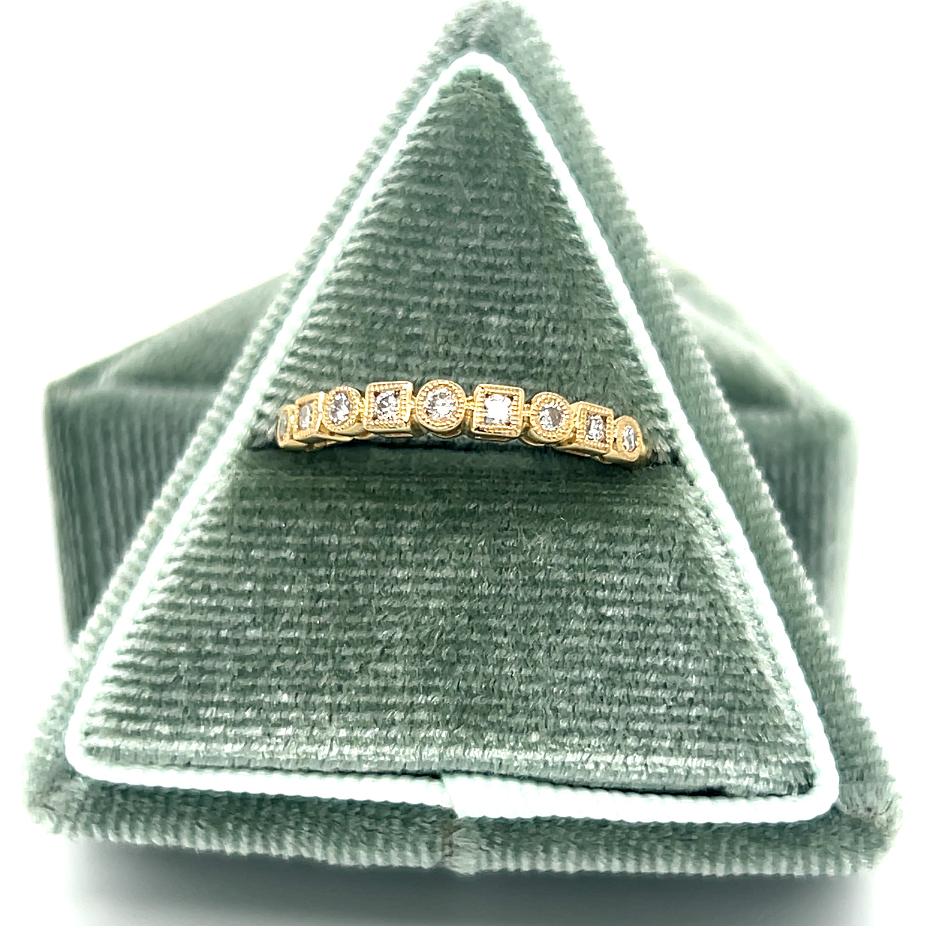 14K Yellow Gold 0.23 Carat Total Weight (9) Geometric Diamond Wedding Anniversary Stackable Fashion Band Ring