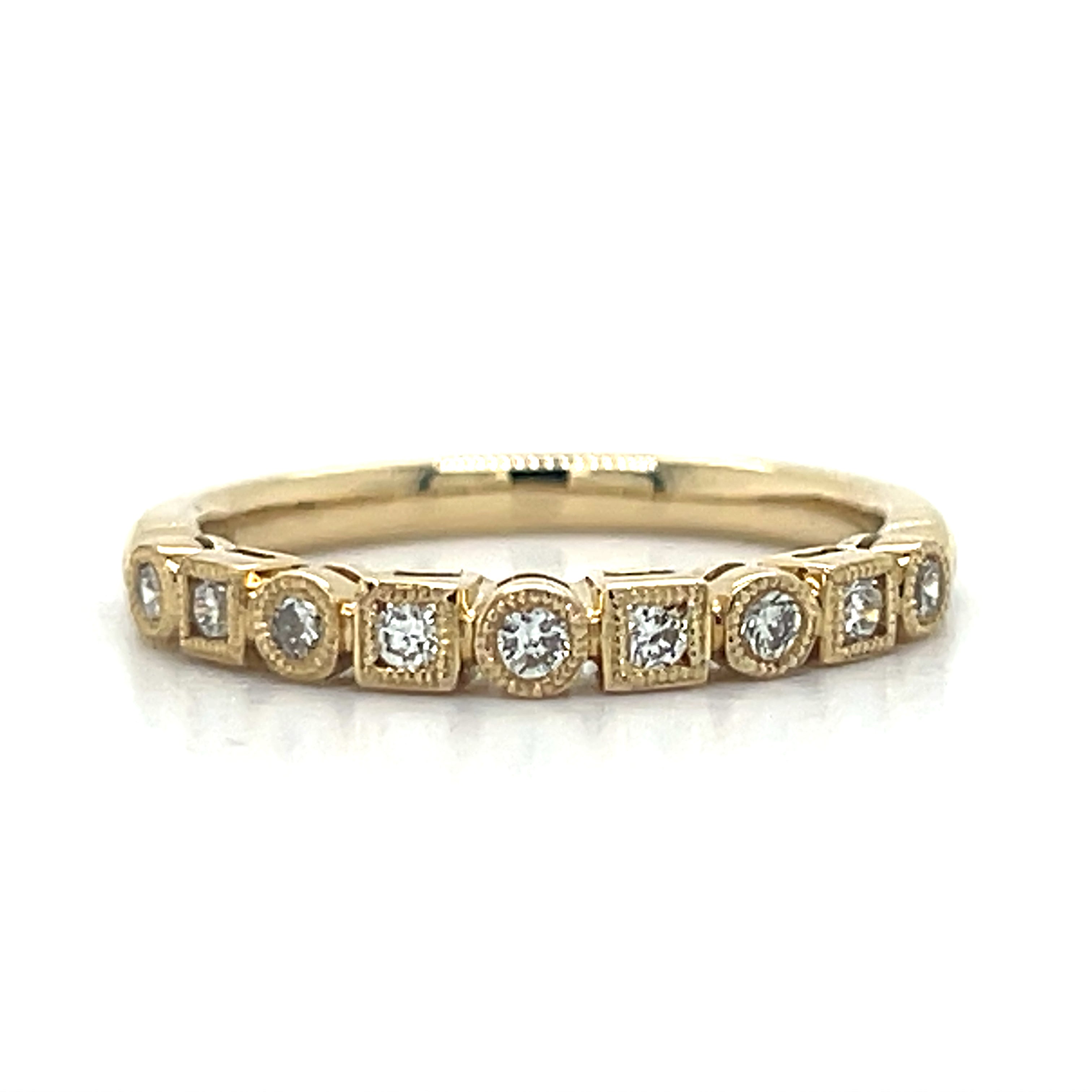 14K Yellow Gold 0.23 Carat Total Weight (9) Geometric Diamond Wedding Anniversary Stackable Fashion Band Ring