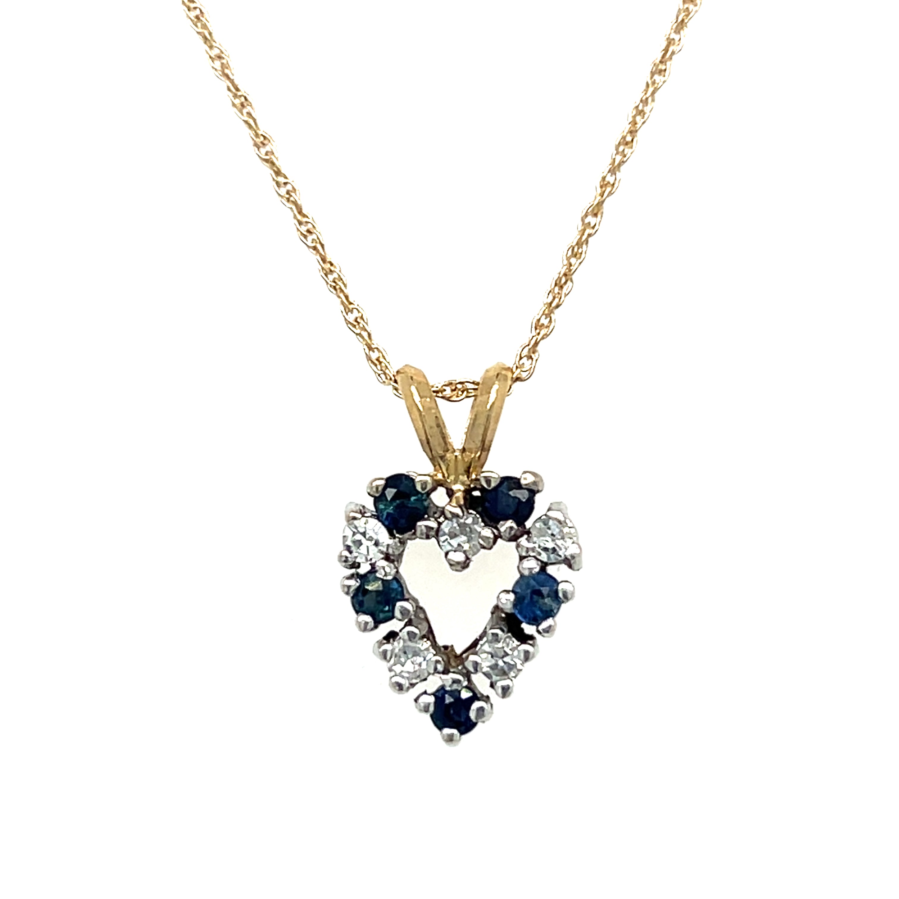 "Libi" 14K Two Tone Sapphire and Diamond Heart Pendant