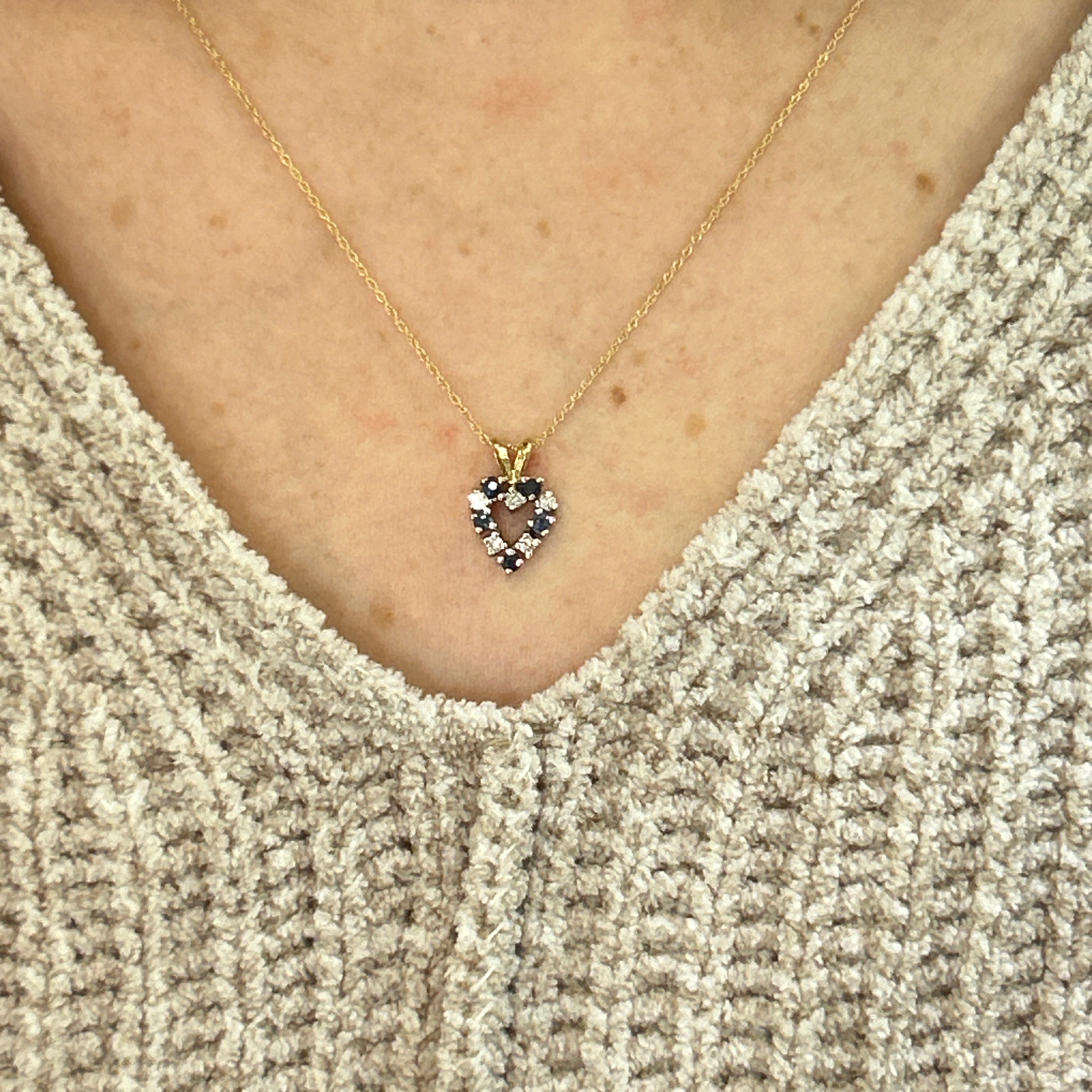 "Libi" 14K Two Tone Sapphire and Diamond Heart Pendant