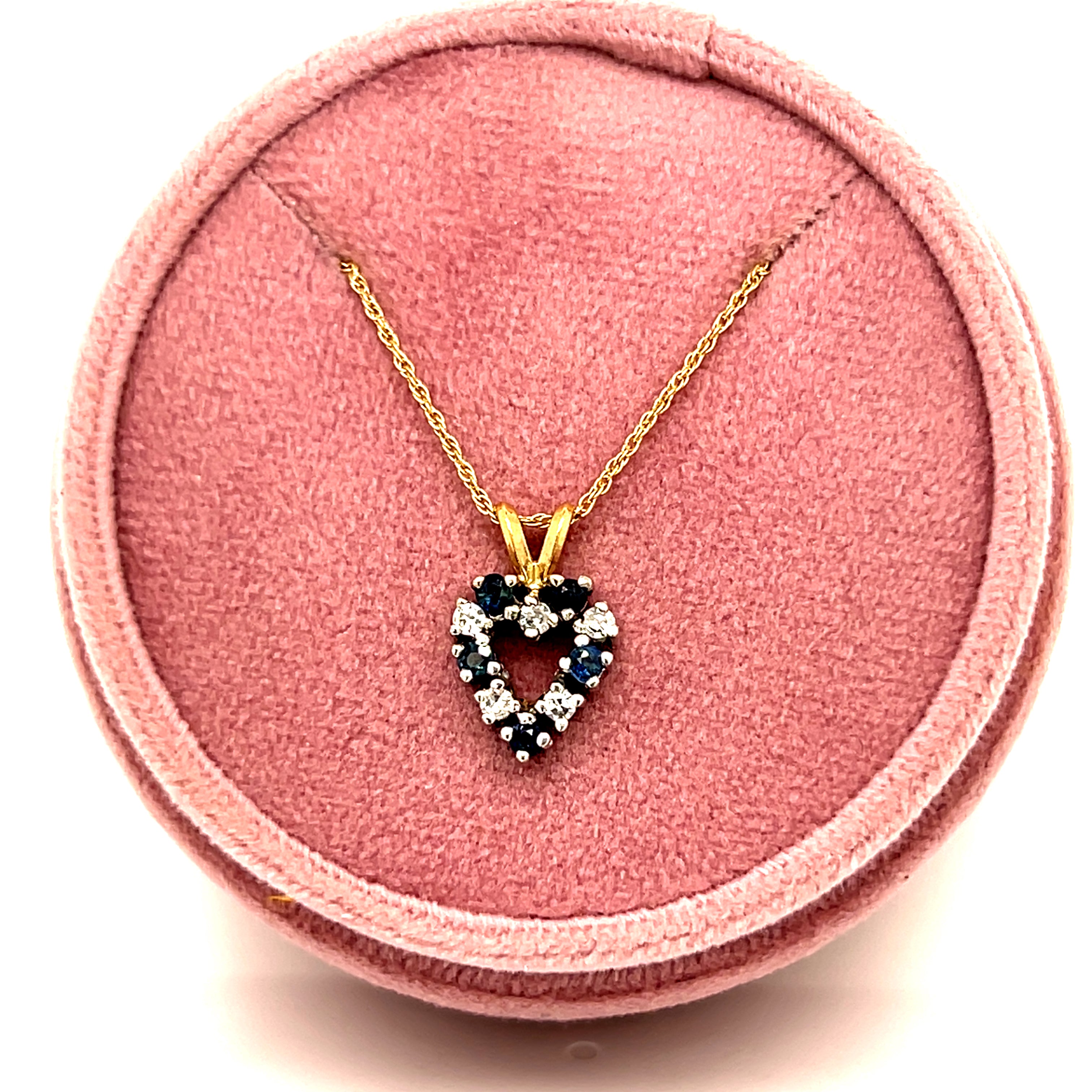 "Libi" 14K Two Tone Sapphire and Diamond Heart Pendant