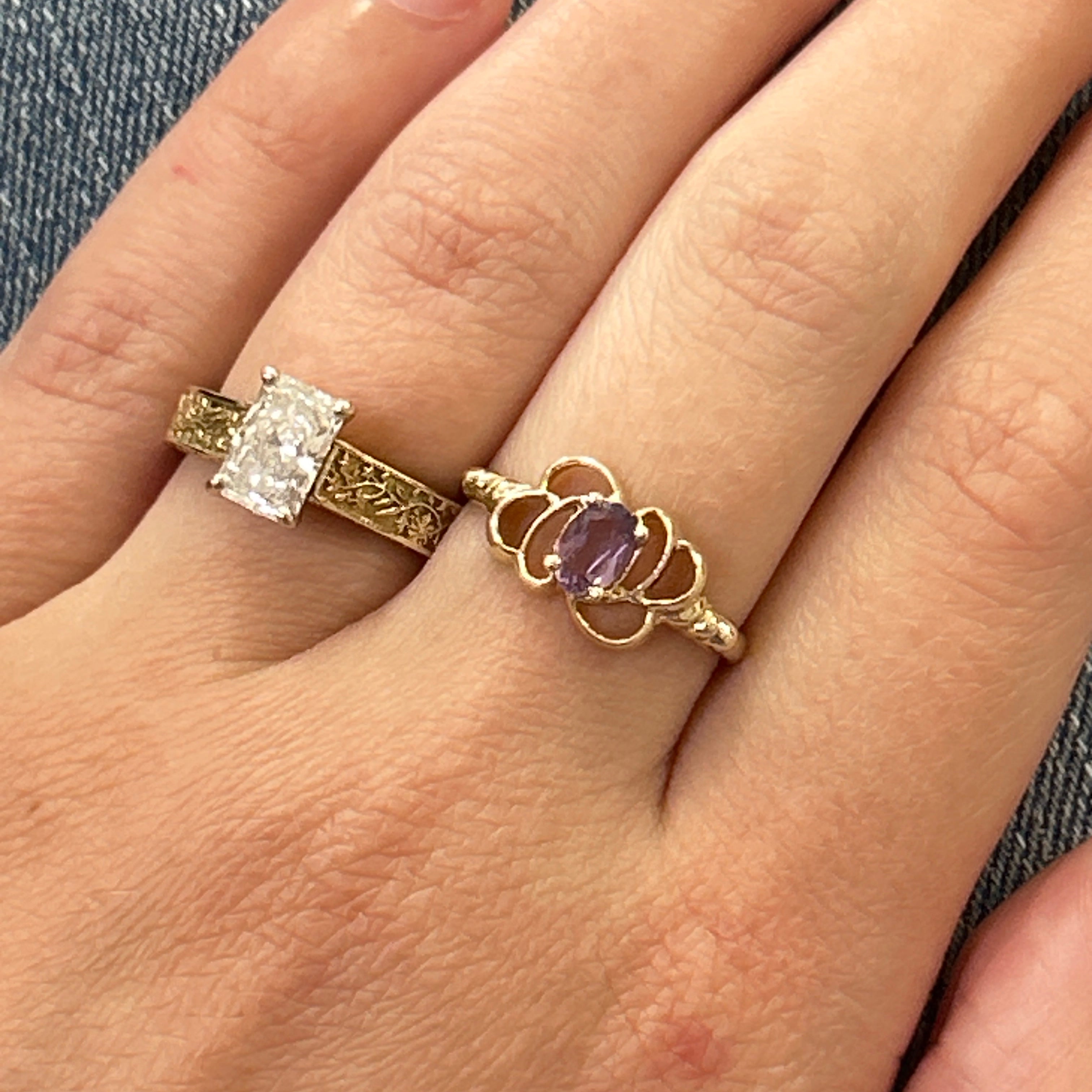 "Lilac" 10K Yellow Gold Amethyst Boho Flower-Like Ring Estate