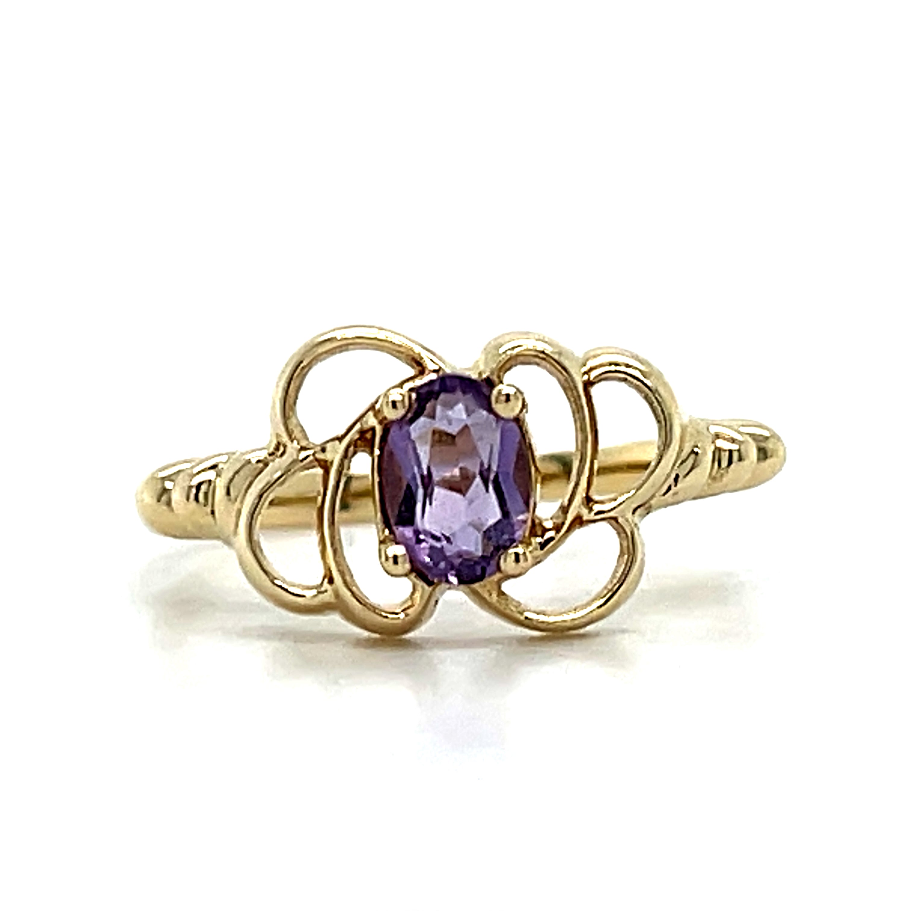 "Lilac" 10K Yellow Gold Amethyst Boho Flower-Like Ring Estate