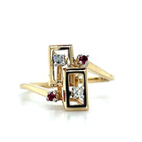 "Lisa" 10K Yellow Gold Diamond and Ruby Art Deco Revival 1970s Ring Estate