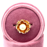 "Lotus" 14K Yellow Gold 8mm Pearl Flower Inspired Ring Estate