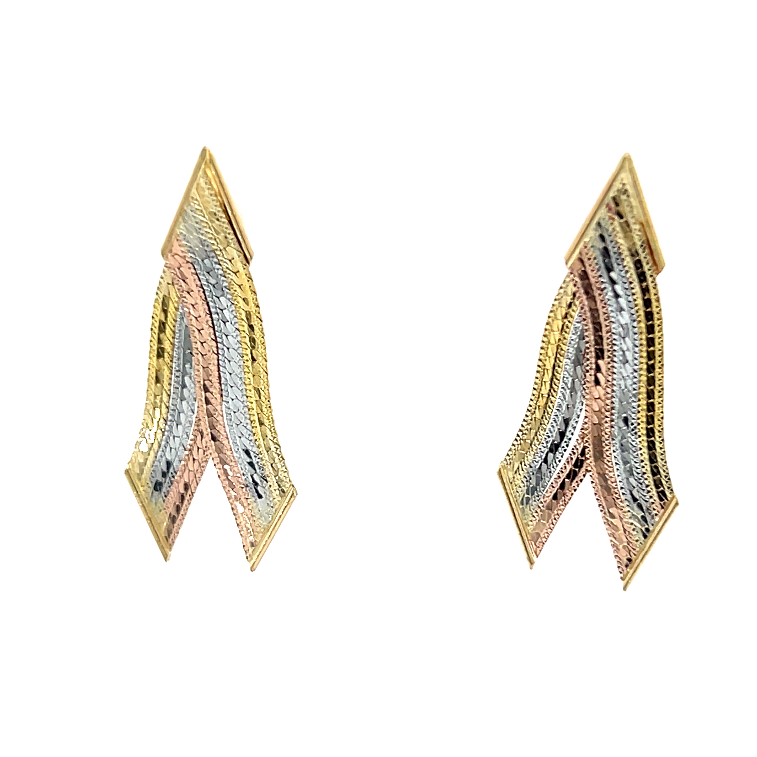 "Lyonne" 14K 2.4g Tri-Color Gold Delicate Dangle Earrings Estate