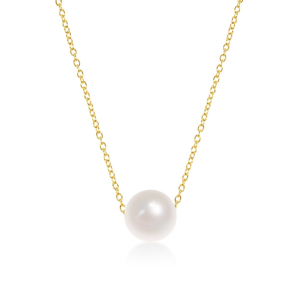 Sterling Silver Gold Plated 10mm Freshwater Pearl Necklace – 16+2"