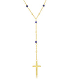 Sterling Silver Lapis and Plain Beads by the Yard Cross Rosary Necklace16+2"